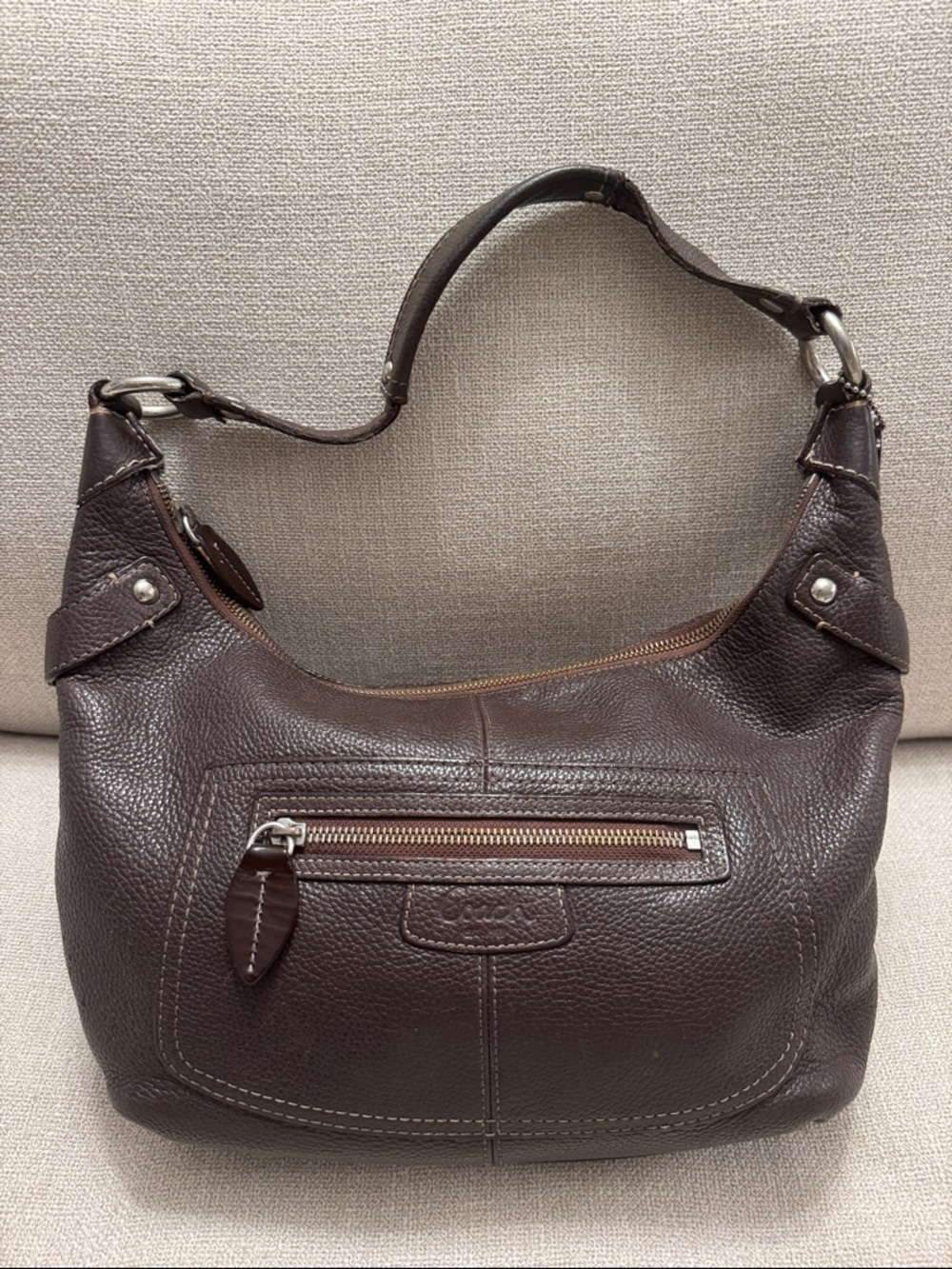 COACH Chocolate Brown Pebbled Leather Hobo Shoulder Bag Y2K Boho Slouch Purse